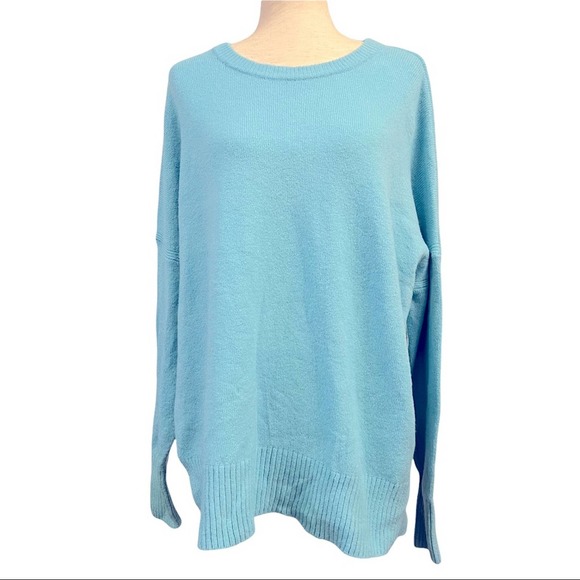 Treasure Bond Women Sweater L Blue Pullover Long Sleeve Crew Neck Vented Sides - Picture 2 of 9